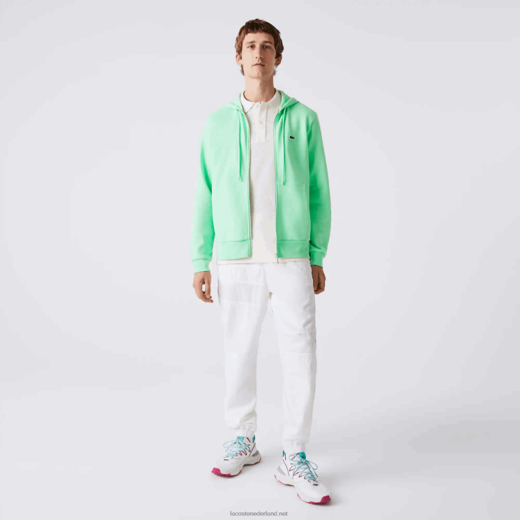 Lacoste Sweatshirt met kangoeroezak en rits van fleece 0828H1171 lichtgroen 0vz Heren