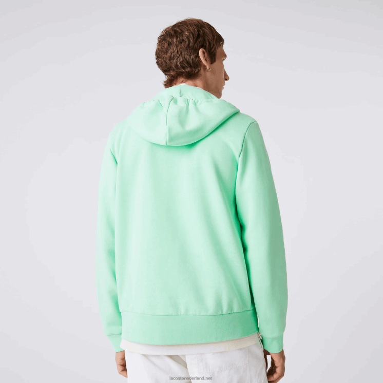 Lacoste Sweatshirt met kangoeroezak en rits van fleece 0828H1171 lichtgroen 0vz Heren