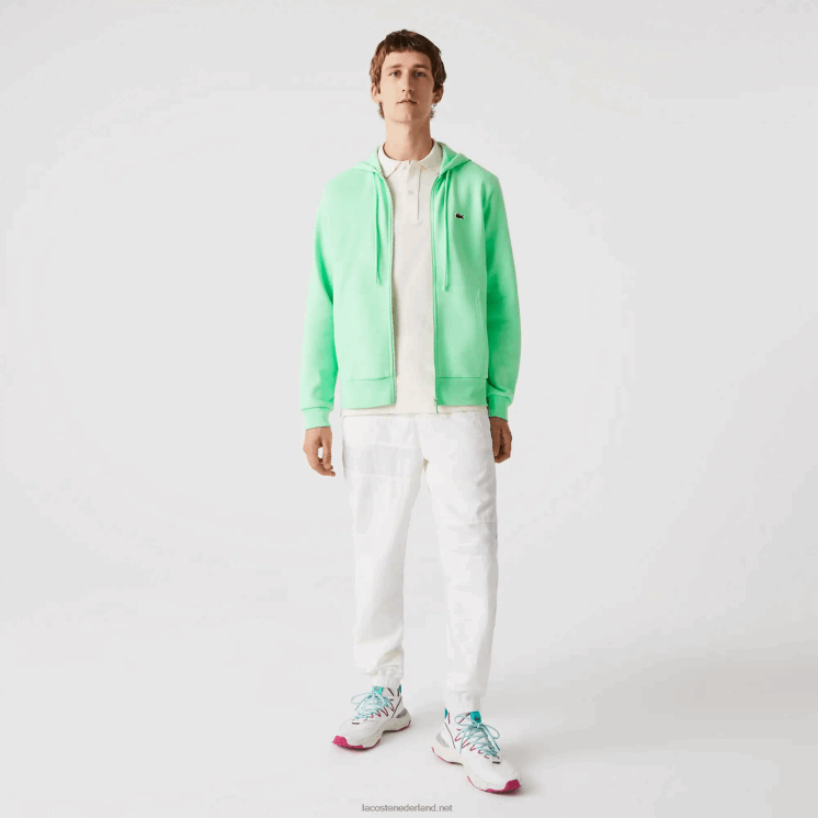 Lacoste Sweatshirt met kangoeroezak en rits van fleece 0828H1171 lichtgroen 0vz Heren