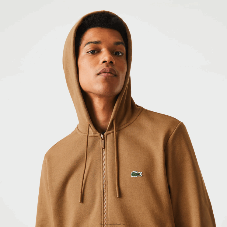 Lacoste Sweatshirt met kangoeroezak en rits van fleece 0828H1176 bruin z0w Heren