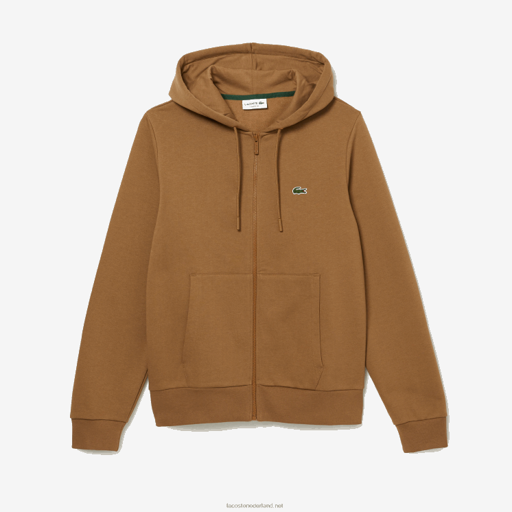 Lacoste Sweatshirt met kangoeroezak en rits van fleece 0828H1176 bruin z0w Heren