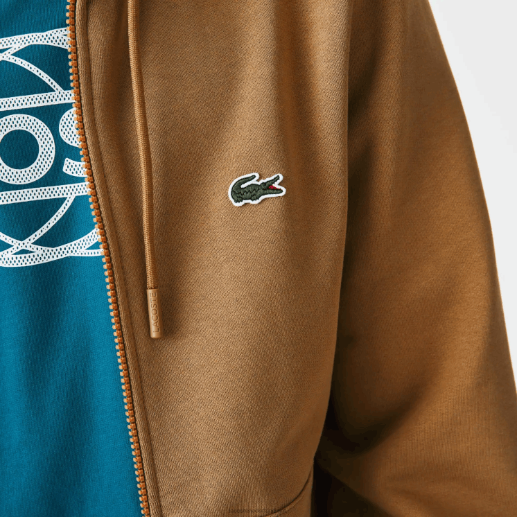 Lacoste Sweatshirt met kangoeroezak en rits van fleece 0828H1176 bruin z0w Heren