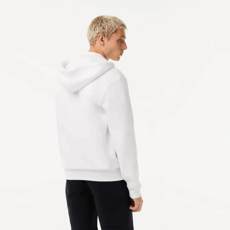 Lacoste Sweatshirt met kangoeroezak en rits van fleece 0828H295 wit 001 Heren