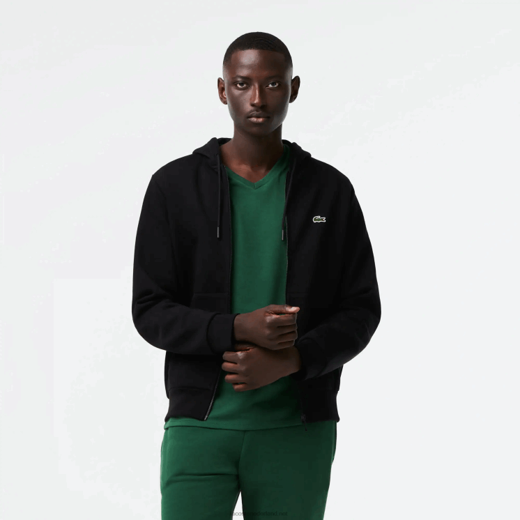 Lacoste Sweatshirt met kangoeroezak en rits van fleece 0828H296 zwart 031 Heren