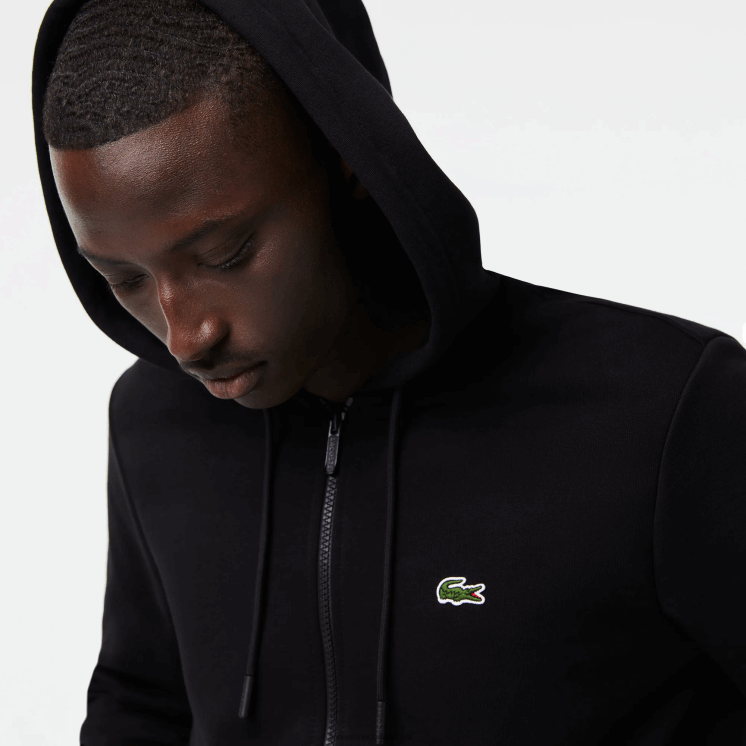 Lacoste Sweatshirt met kangoeroezak en rits van fleece 0828H296 zwart 031 Heren