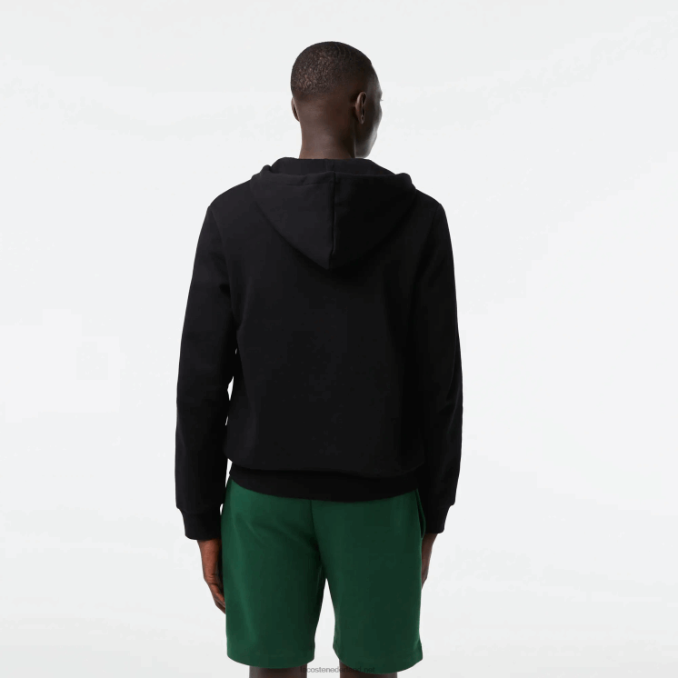 Lacoste Sweatshirt met kangoeroezak en rits van fleece 0828H296 zwart 031 Heren