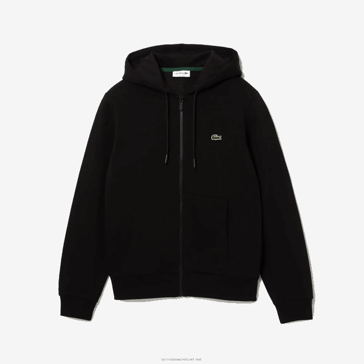 Lacoste Sweatshirt met kangoeroezak en rits van fleece 0828H296 zwart 031 Heren
