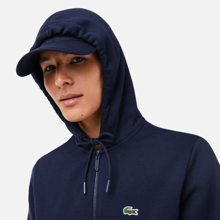 Lacoste Sweatshirt met kangoeroezak en rits van fleece 0828H297 marineblauw 166 Heren