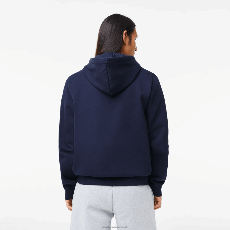 Lacoste Sweatshirt met kangoeroezak en rits van fleece 0828H297 marineblauw 166 Heren