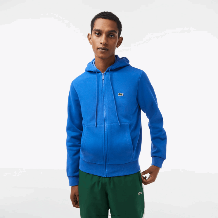 Lacoste Sweatshirt met kangoeroezak en rits van fleece 0828H298 blauwe kxb Heren