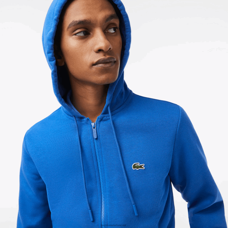 Lacoste Sweatshirt met kangoeroezak en rits van fleece 0828H298 blauwe kxb Heren