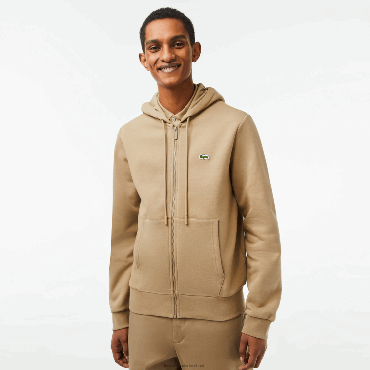 Lacoste Sweatshirt met kangoeroezak en rits van fleece 0828H351 beige cb8 Heren