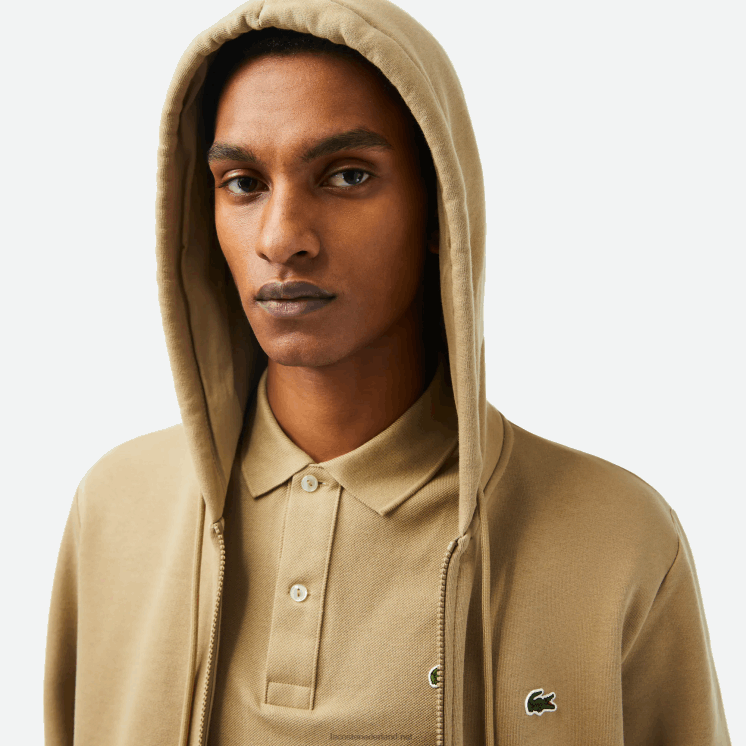 Lacoste Sweatshirt met kangoeroezak en rits van fleece 0828H351 beige cb8 Heren