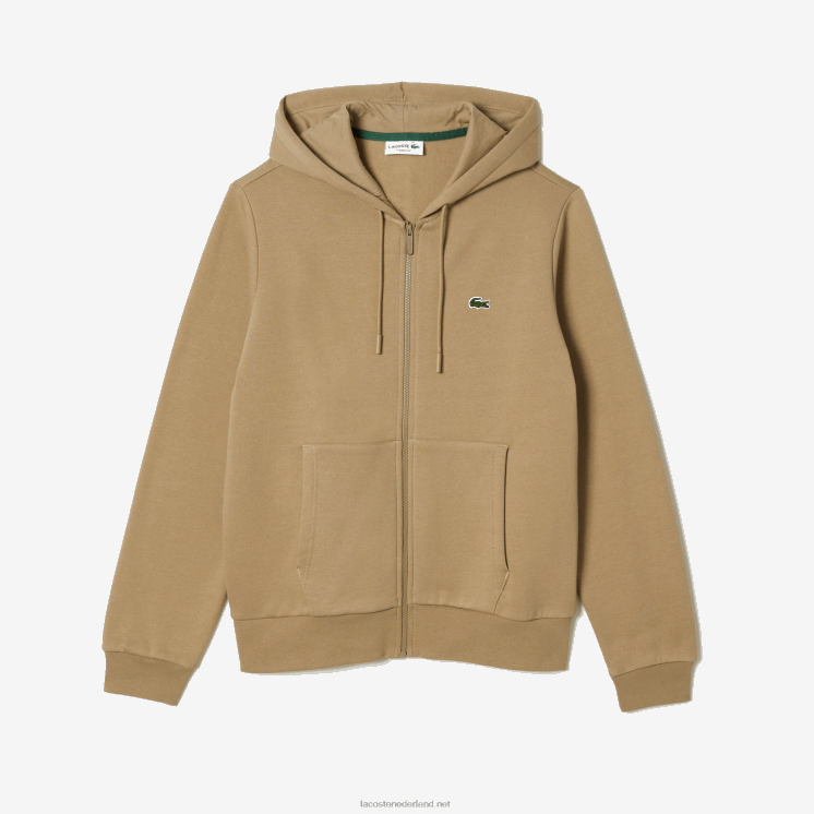 Lacoste Sweatshirt met kangoeroezak en rits van fleece 0828H351 beige cb8 Heren