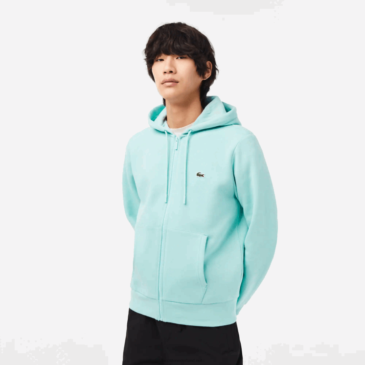 Lacoste Sweatshirt met kangoeroezak en rits van fleece 0828H373 mint lgf Heren