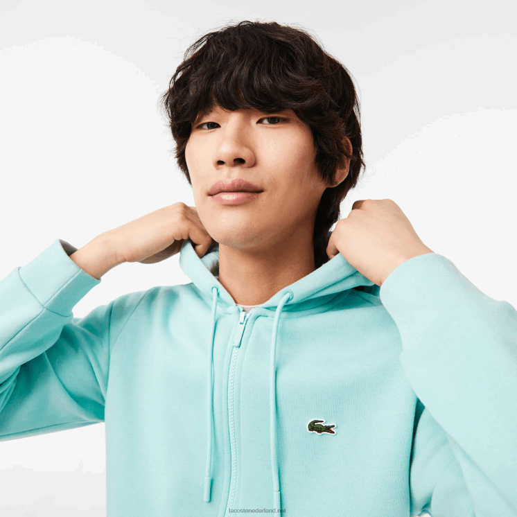 Lacoste Sweatshirt met kangoeroezak en rits van fleece 0828H373 mint lgf Heren