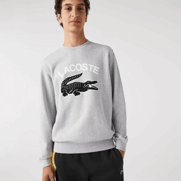 Lacoste Sweatshirt met ronde hals en krokodillenprint 0828H1030 grijze chine ca Heren