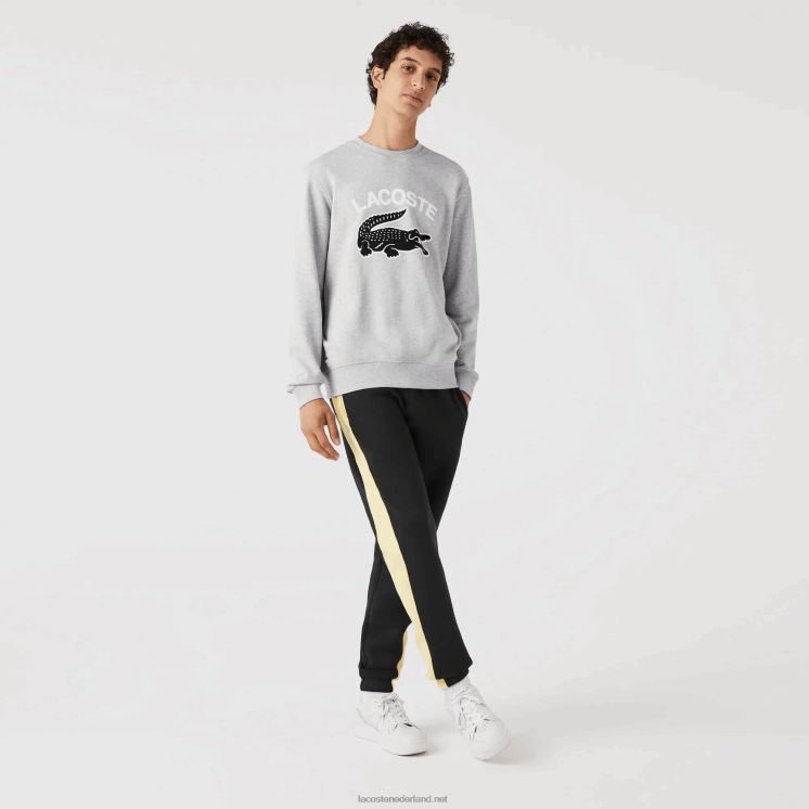 Lacoste Sweatshirt met ronde hals en krokodillenprint 0828H1030 grijze chine ca Heren