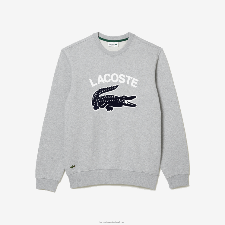 Lacoste Sweatshirt met ronde hals en krokodillenprint 0828H1030 grijze chine ca Heren