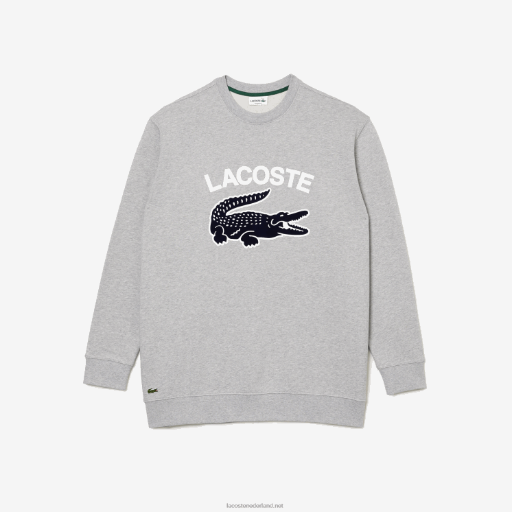 Lacoste Sweatshirt met ronde hals en krokodillenprint - grote maten - groot 0828H1289 grijze chine ca Heren