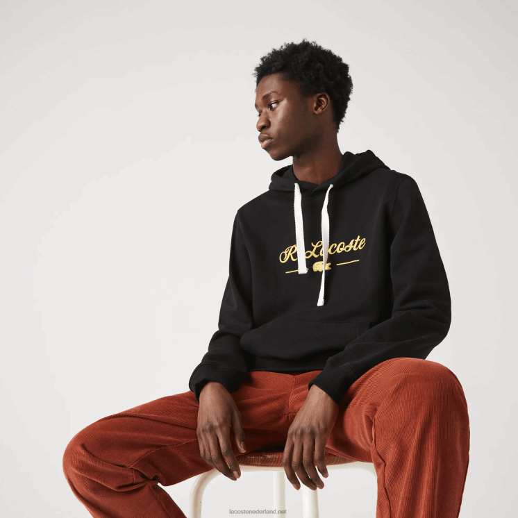 Lacoste Sweatshirt van katoenen fleece met geborduurde letters en capuchon 0828H1154 zwart 031 Heren