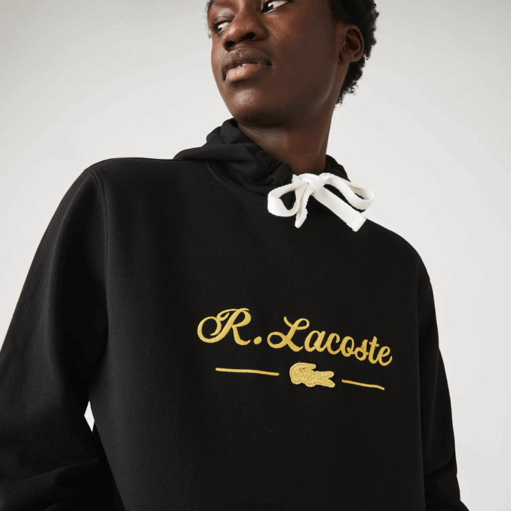Lacoste Sweatshirt van katoenen fleece met geborduurde letters en capuchon 0828H1154 zwart 031 Heren
