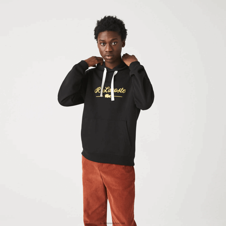Lacoste Sweatshirt van katoenen fleece met geborduurde letters en capuchon 0828H1154 zwart 031 Heren