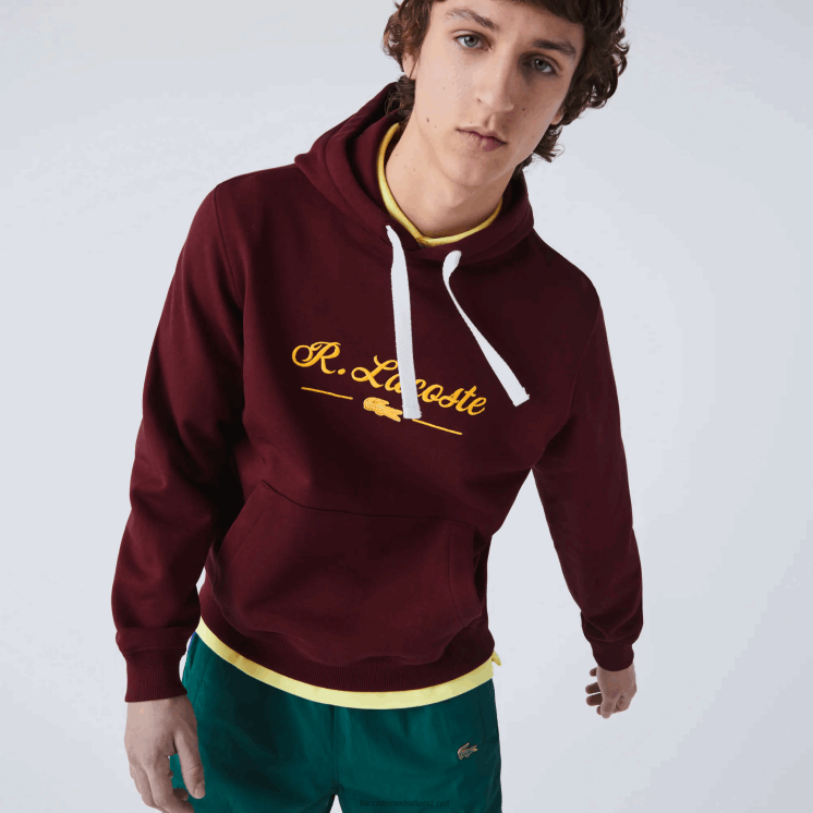 Lacoste Sweatshirt van katoenen fleece met geborduurde letters en capuchon 0828H1155 bordeaux z7f Heren