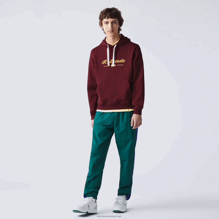 Lacoste Sweatshirt van katoenen fleece met geborduurde letters en capuchon 0828H1155 bordeaux z7f Heren