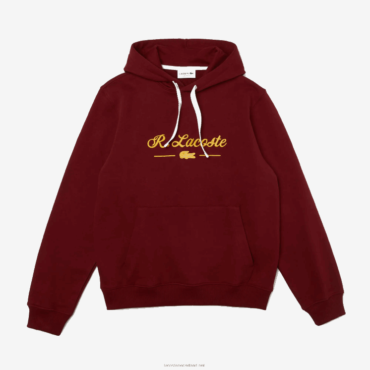 Lacoste Sweatshirt van katoenen fleece met geborduurde letters en capuchon 0828H1155 bordeaux z7f Heren