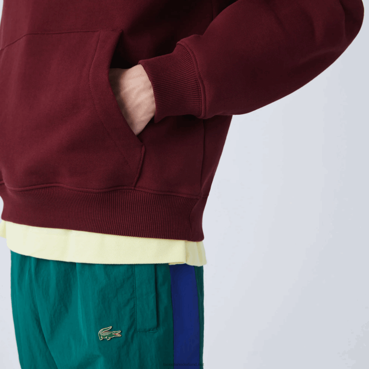 Lacoste Sweatshirt van katoenen fleece met geborduurde letters en capuchon 0828H1155 bordeaux z7f Heren