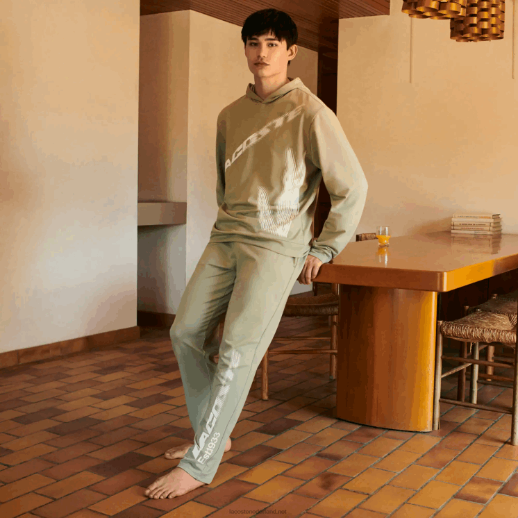 Lacoste contrasterende krokodil hoodie 0828H547 kaki groen g21 Heren