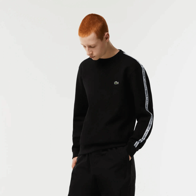 Lacoste flanellen sweatshirt met klassieke pasvorm en logostrepen 0828H290 zwart 031 Heren