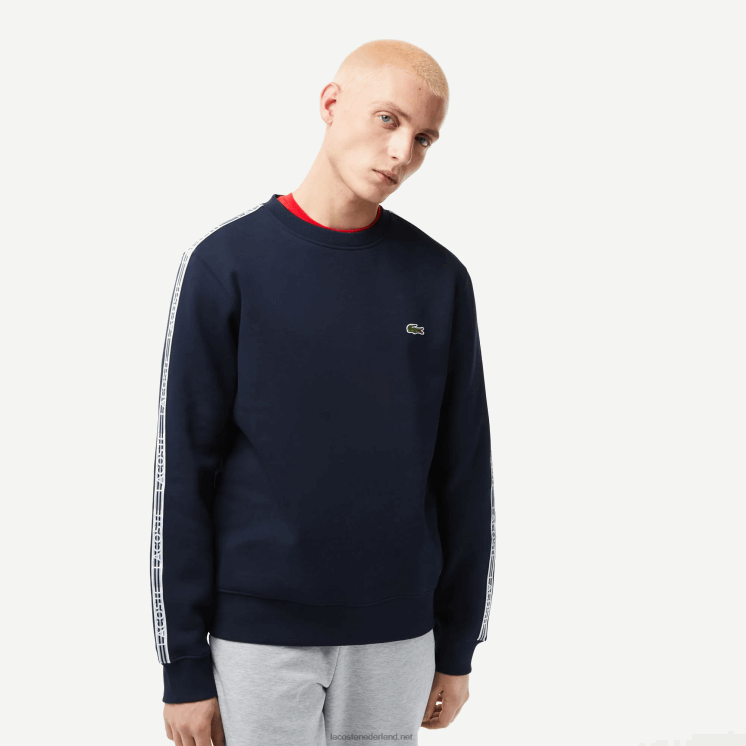 Lacoste flanellen sweatshirt met klassieke pasvorm en logostrepen 0828H291 marineblauw 166 Heren