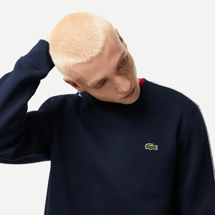 Lacoste flanellen sweatshirt met klassieke pasvorm en logostrepen 0828H291 marineblauw 166 Heren