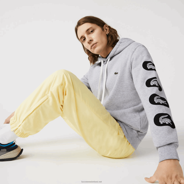 Lacoste fleece sweatshirt met capuchon en print op de mouwen 0828H1200 grijze ca Heren