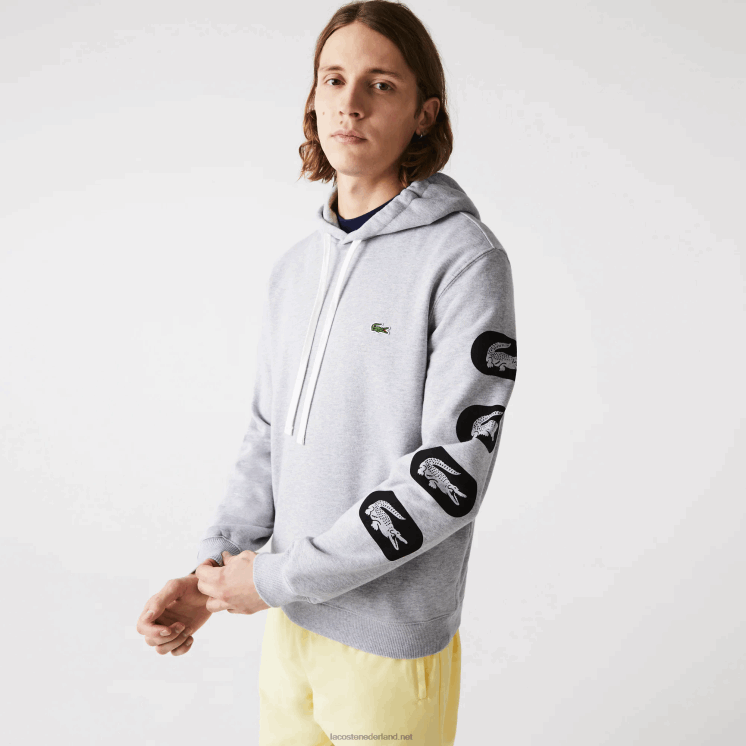 Lacoste fleece sweatshirt met capuchon en print op de mouwen 0828H1200 grijze ca Heren