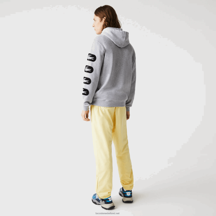 Lacoste fleece sweatshirt met capuchon en print op de mouwen 0828H1200 grijze ca Heren