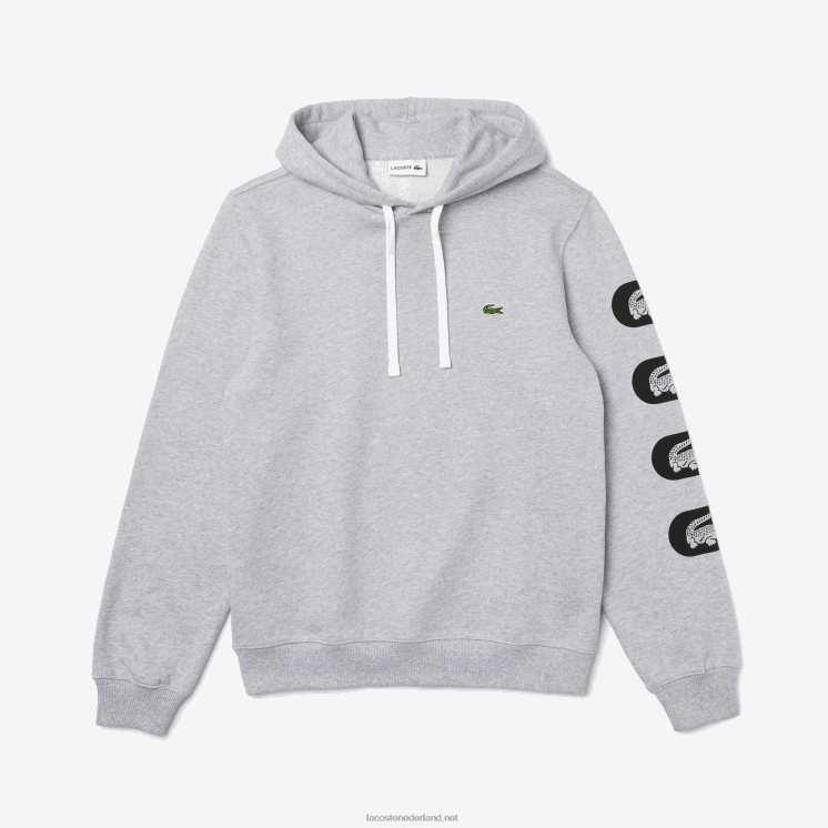 Lacoste fleece sweatshirt met capuchon en print op de mouwen 0828H1200 grijze ca Heren