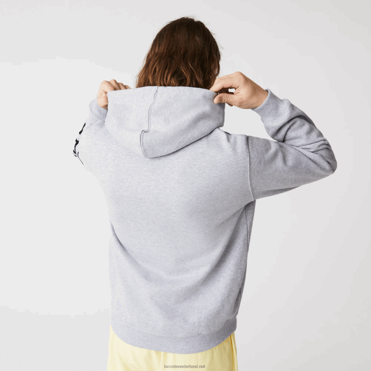 Lacoste fleece sweatshirt met capuchon en print op de mouwen 0828H1200 grijze ca Heren