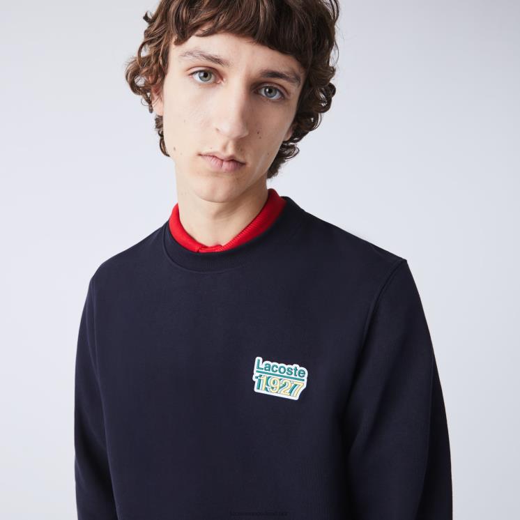 Lacoste fleece sweatshirt met ronde hals en vintage badge 0828H1162 marineblauw hde Heren