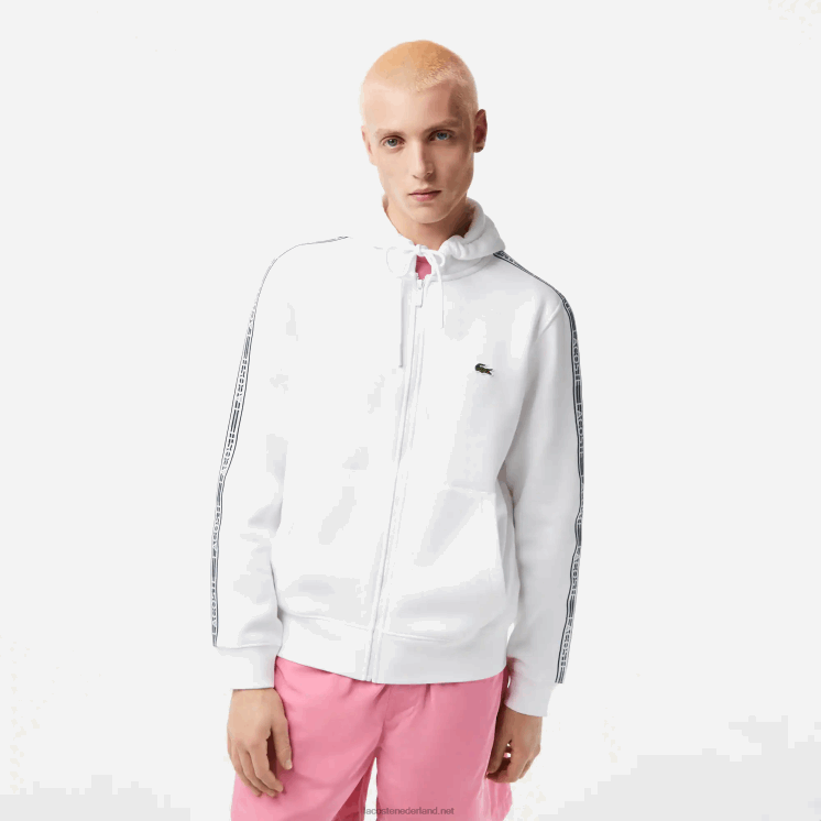 Lacoste hoodie met ritssluiting en merkstrepen in klassieke pasvorm 0828H12 wit 001 Heren