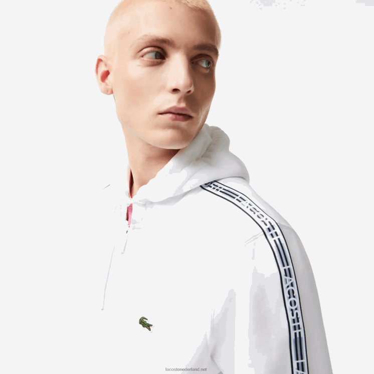 Lacoste hoodie met ritssluiting en merkstrepen in klassieke pasvorm 0828H12 wit 001 Heren