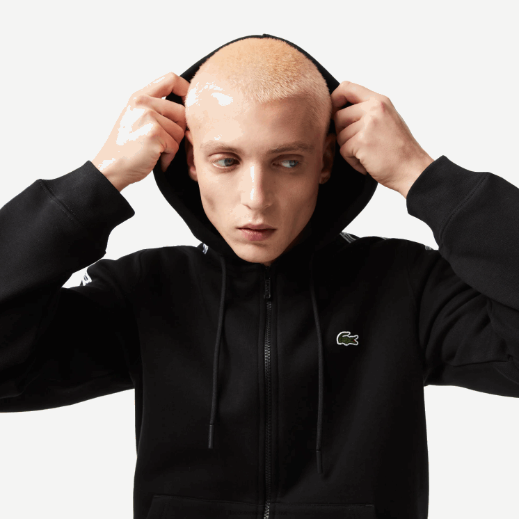 Lacoste hoodie met ritssluiting en merkstrepen in klassieke pasvorm 0828H13 zwart 031 Heren