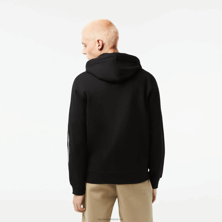 Lacoste hoodie met ritssluiting en merkstrepen in klassieke pasvorm 0828H13 zwart 031 Heren