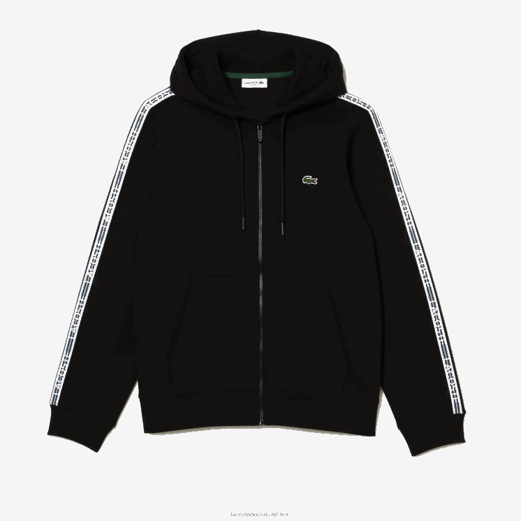 Lacoste hoodie met ritssluiting en merkstrepen in klassieke pasvorm 0828H13 zwart 031 Heren