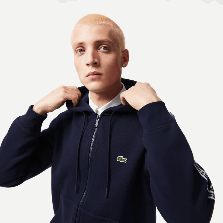 Lacoste hoodie met ritssluiting en merkstrepen in klassieke pasvorm 0828H14 marineblauw 166 Heren