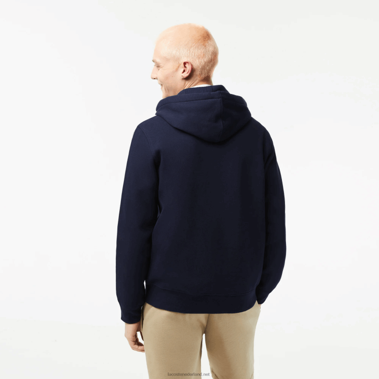 Lacoste hoodie met ritssluiting en merkstrepen in klassieke pasvorm 0828H14 marineblauw 166 Heren
