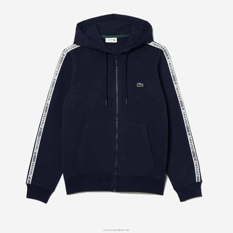 Lacoste hoodie met ritssluiting en merkstrepen in klassieke pasvorm 0828H14 marineblauw 166 Heren