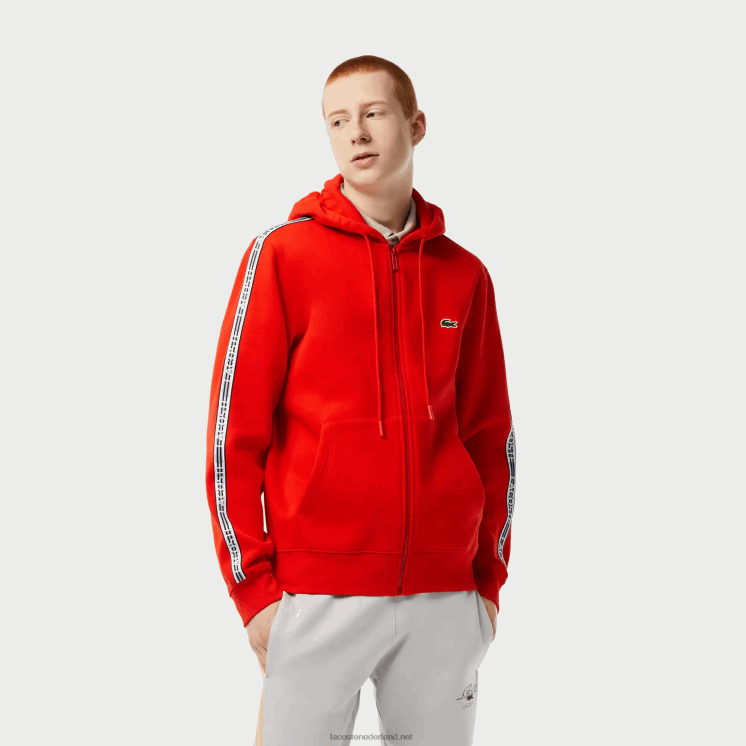 Lacoste hoodie met ritssluiting en merkstrepen in klassieke pasvorm 0828H15 rode s5h Heren